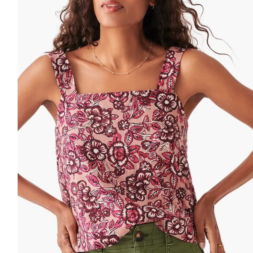 Faherty Pacifica Floral Square Neck Linen Blend Tank.